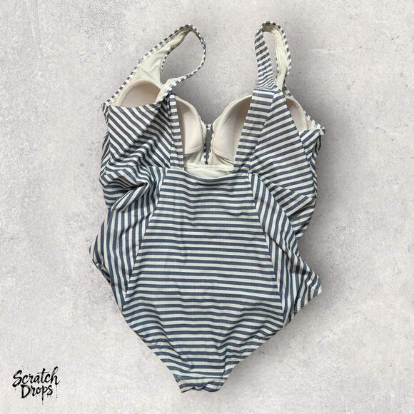 Vintage Women Striped One Piece Swimsuit Retro Bathing Suit Pin Up Style Size XL - Picture 2 of 2